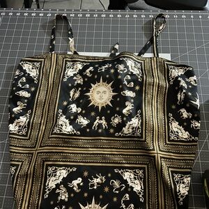 DANIELLE BERNSTEIN Black and Gold Zodiac Print Blouse